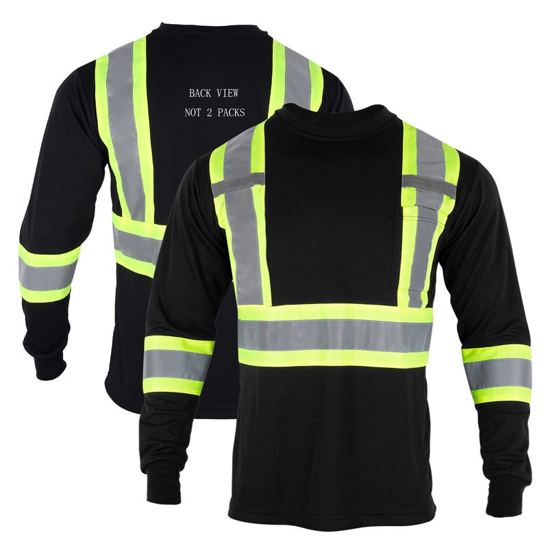 FONIRRA Long Sleeve Safety T Shirt Reflective High Visibility Construction Work Shirts ANSI Class 3 for Men(Black,L) - Image 1